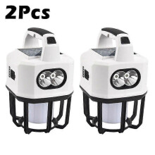(2PCS) Multifunctional Tent Light LED Lamp Type-C Outdoor Portable Solar Waterproof Emergency Lights Lamps Rechargeable Camping Lantern