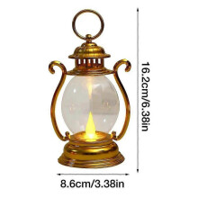 (Gold) Retro LED Portable Lamp Can Be Hung Round Belly Lantern Electronic Candle Oil Lamp Horse Lantern Outdoor Camping Lamp
