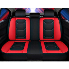 (TY002-HSeatRed) Fashion Black Blue Patchwork Car Seat Cover Universal Luxury Leather Seat Cushion Front Back Full Set Car Interior Accessories