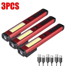 (Red 3Pcs) Rechargeable LED Work Light Portable Flashlight 3 Modes, with Magnetic Base and Hook Mechanic Light, for Car Repairing Emergency