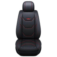(TY002-1SeatBlackRed) Fashion Black Blue Patchwork Car Seat Cover Universal Luxury Leather Seat Cushion Front Back Full Set Car Interior Accessories