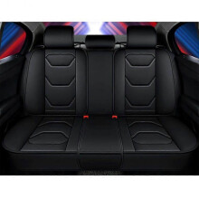(TY002-HSeatBlack) Fashion Black Blue Patchwork Car Seat Cover Universal Luxury Leather Seat Cushion Front Back Full Set Car Interior Accessories
