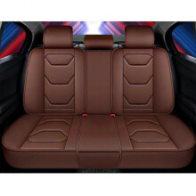 (TY002-HSeatCoffee) Fashion Black Blue Patchwork Car Seat Cover Universal Luxury Leather Seat Cushion Front Back Full Set Car Interior Accessories