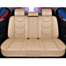 (TY002-HSeatBeige) Fashion Black Blue Patchwork Car Seat Cover Universal Luxury Leather Seat Cushion Front Back Full Set Car Interior Accessories