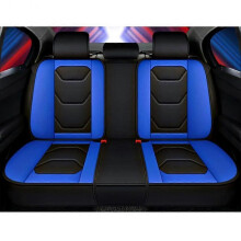 (TY002-HSeatBlue) Fashion Black Blue Patchwork Car Seat Cover Universal Luxury Leather Seat Cushion Front Back Full Set Car Interior Accessories