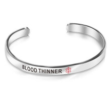 (Blood Thinner) Medical Alert ID Awareness Stainless Steel Bangle Diabetes Epilepsy 6mm