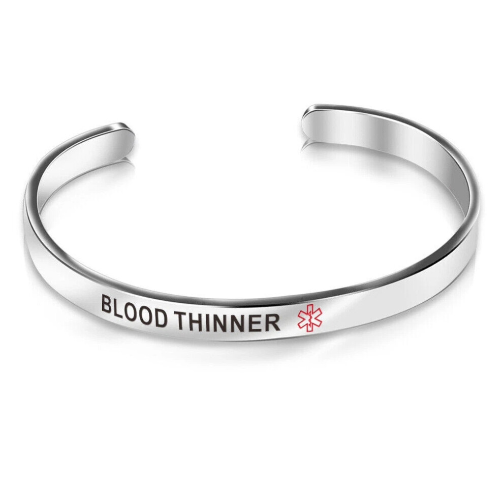 (Blood Thinner) Medical Alert ID Awareness Stainless Steel Bangle Diabetes Epilepsy 6mm
