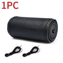 (Style 2 Black) SEAMETAL Genuine Leather Steering Wheel Cover For Car Braiding Steering Wheel Protector Covers Anti Scratch Steering Accessories