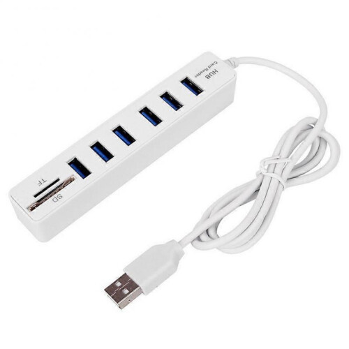 (Black) USB 2.0 Hub 6 Port Hub Multi Splitter Port 100cm Long cable Multiple Expanderfor Computer Laptop PC USB Adapter Accessories 1