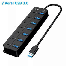 (USB 3.0 7 Ports) 7-Port Usb 3.0 Hub with LED Lamp Switch Power Adapter 7 Poort Multiple Expander Usb 3.0 Hub for Laptop PS4 PC Mobile HDD MacBook