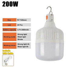 (200W) Portable USB Rechargeable LED Camping Lights Outdoor Emergency Bulb High Power Lamp Bulb Battery Lantern BBQ Tents Lighting