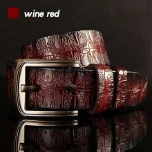 (100cm, Wine red) HREECOW Designer Belts Men High Quality Male Belt Genuine Leather Strap Luxury Famous Brand Crocodile Pin Buckle Ceinture Homme