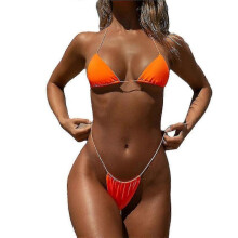 (Orange) Lace-up Bikini Sexy Solid Color Two-piece Ladies Swimsuit Set - Ri