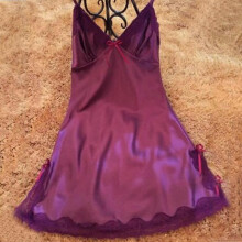 (3XL, Purple) Women Sexy Nightdress Lace Sleepwear Dress Nightgown