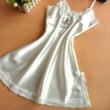 (3XL, White) Women Sexy Nightdress Lace Sleepwear Dress Nightgown