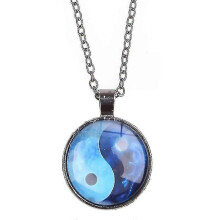 (Black) Yin Yang Necklace Blue Tai Chi Pendant Necklace Friendship Tai Chi Neck Chain - Ri