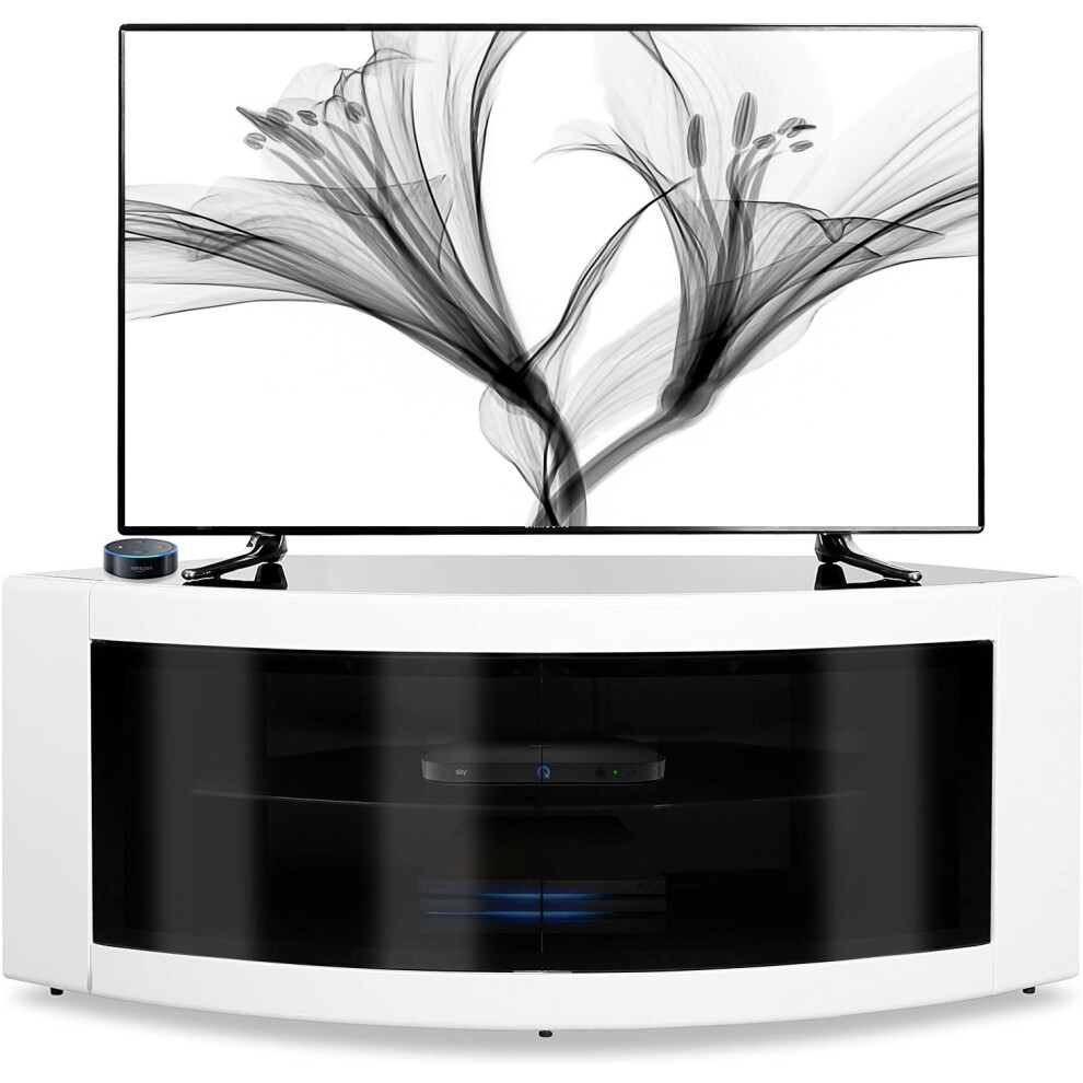 Rackhams Black/White Pangea Gloss And Beam-Thru Glass Doors Curved Unit Tru-Corner 32"-50" Tv Cabinet - 1 - Mdf - Image 2
