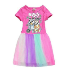 (5-6 Years, Rose Red) 3-12 Years Kids Girls Bluey Printed Dress Summer Casual Holiday Princess Party Rainbow Skirt Tutu Dress Gifts WHByv