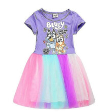 (3-4 Years, Purple) 3-12 Years Kids Girls Bluey Printed Dress Summer Casual Holiday Princess Party Rainbow Skirt Tutu Dress Gifts WHByv