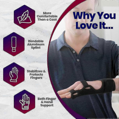 (Left hand) Metacarpal Finger Splint Hand Brace, Ulnar Gutter Splint Support, Happy H 1