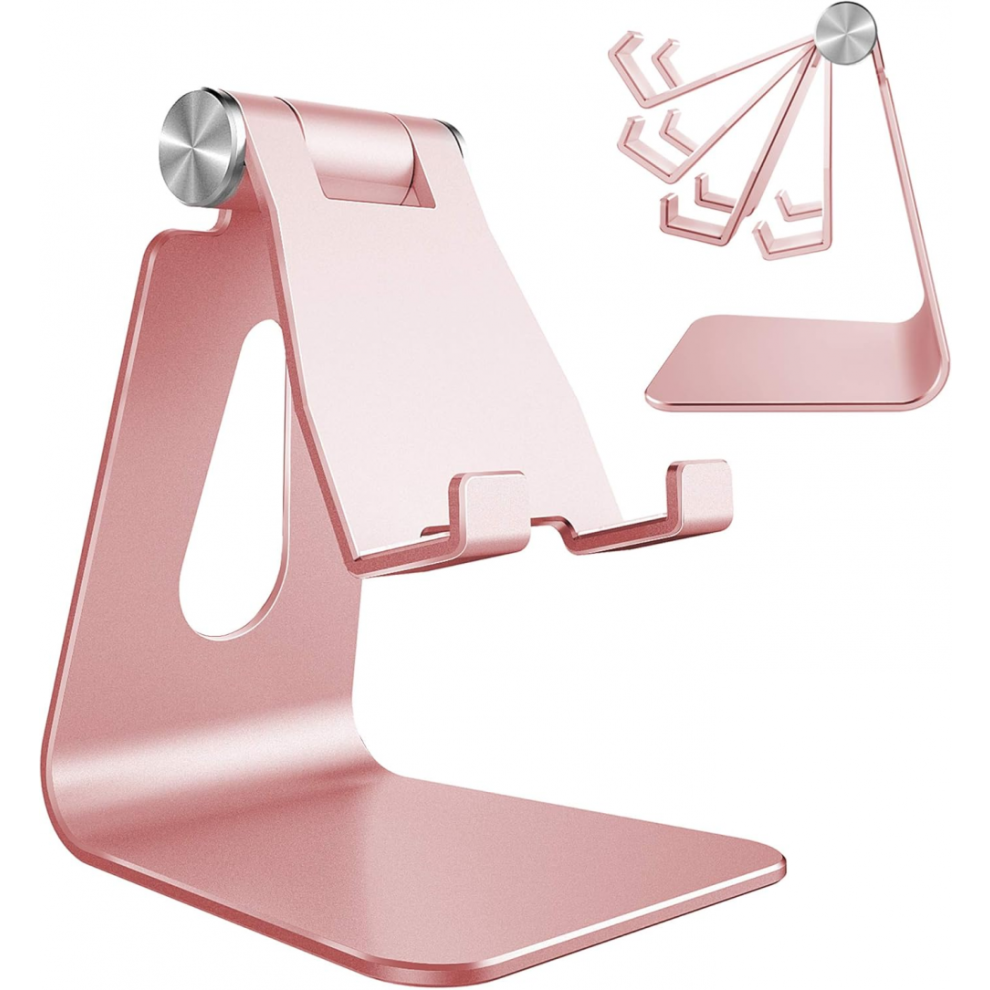 Support de téléphone réglable multi-angles pour iPhone 16, 15, 14, 13 Pro Max, 12, 11, Xs Max, tous smartphones (or rose)