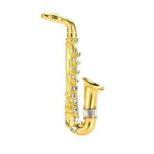 (gold) Elegant Saxophone Brooch Collar Pin with Rhinestones Crystal Accessory Collar Lady Brooches Photo Props silver