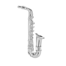 (silver) Elegant Saxophone Brooch Collar Pin with Rhinestones Crystal Accessory Collar Lady Brooches Photo Props silver