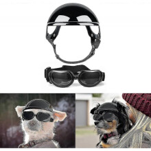 (Size L Helmet) Dog Sunglasses And Helmet For Small Breed, Uv Protection Small Dog Goggles, Wind Proof Dog Motorcycle Helmet With Earhole - PJ