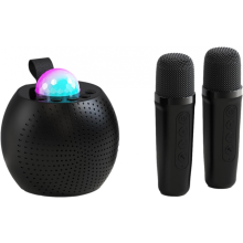Machine de karaoké portable - Enceinte de karaoké avec 2 microphones sans fil à changement de voix, enceinte de karaoké ronde avec design pou