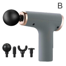 (Gray) Women Mini Massage Gun Vibrator For Muscles Massag Gun 4 Heads Electric High Frequency Percussion Handheld Massager Fascia R2x4 - PJ