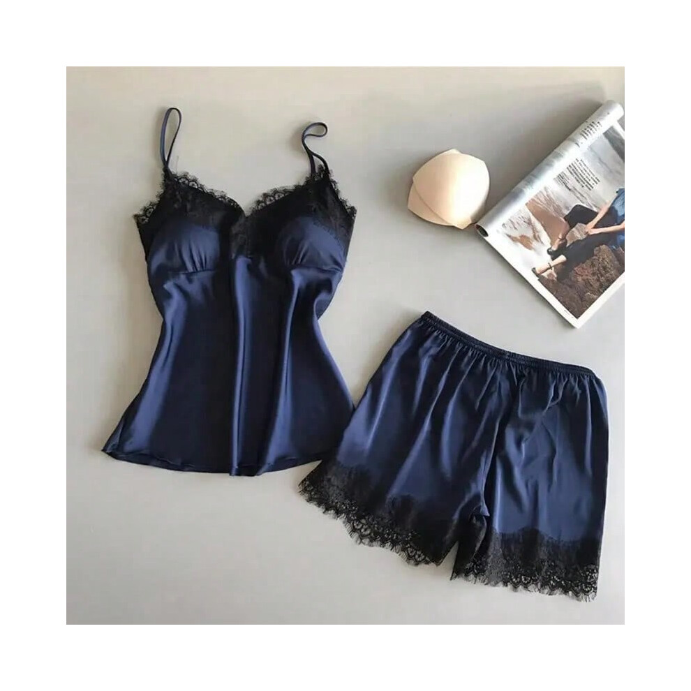 (ZY05, XXL 60-65kg) Women Pajama Suit Fashion V-Neck Lace Sexy Lingerie Pyjamas Sleep Shorts Set Sleepwear New