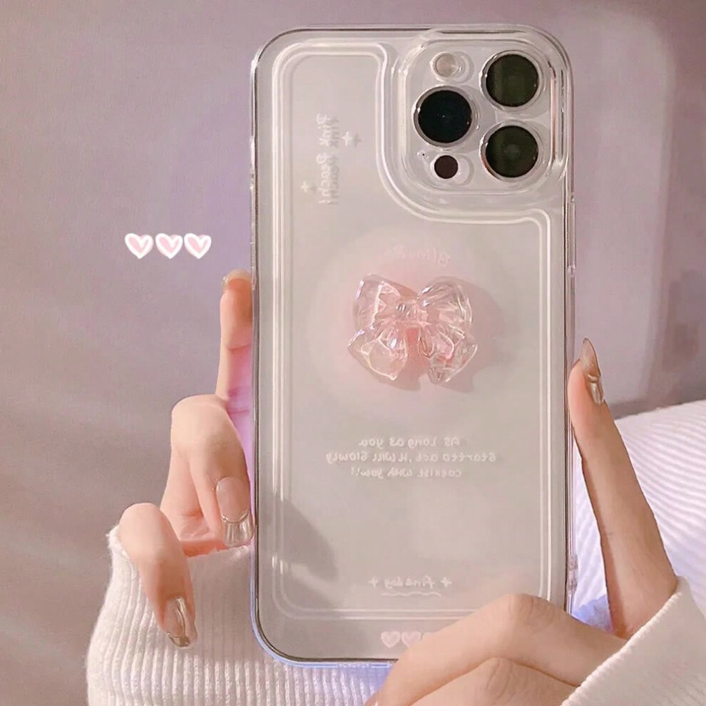 (Crystal Butterfly, For iPhone 13) Clear Case with Pink Bow for iPhone 15 14 13 12 11 Pro Max Plus 7 8 SE XS, Cute Transparent Stylish Shockproof Protective Cover