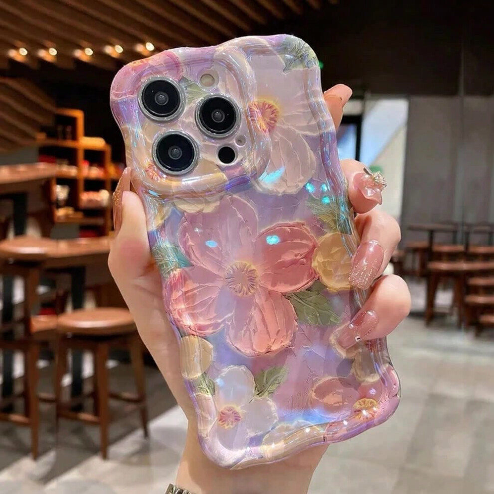 (Pink, For iPhone 13) Retro Oil Painting Phone Case For iPhone 13 14 15 16 ProMax 12 11 Luxury Flower Print Shockproof Silicone Cover Artistic Decor