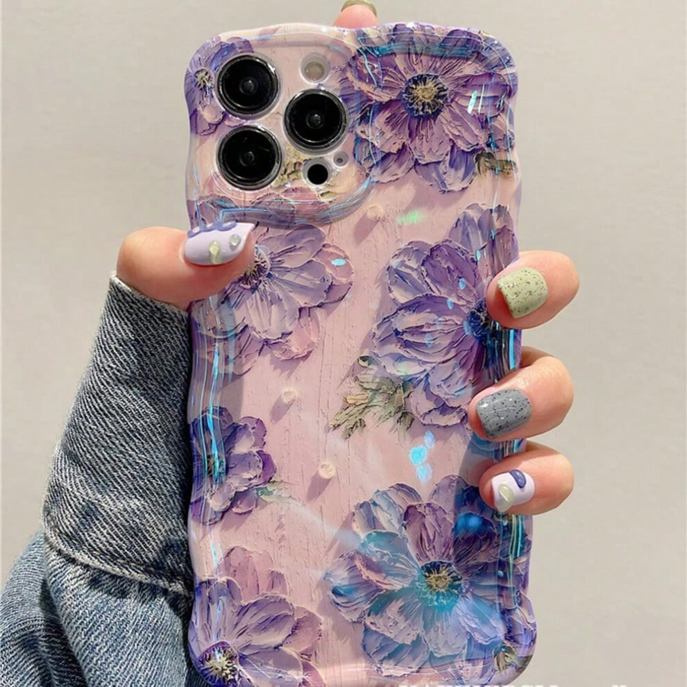 (Purple, For iPhone 15Pro) Retro Oil Painting Phone Case For iPhone 13 14 15 16 ProMax 12 11 Luxury Flower Print Shockproof Silicone Cover Artistic De-image-OPC-PHKDDG8-NEW