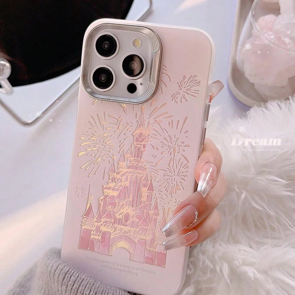 (pink castle, For iPhone 15 Pro Max) Pink Glitter Castle Phone Case with Lanyard for iPhone 15 14 13 12 Pro Max Plus Princess Fairytale Phone Case Cover