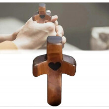 (1Pcs) Emotional Support Cross My Heart Encouragement Gift, Pocket Cross My Heart Gift, Handheld Wooden Cross To Carry In Bag - Ri