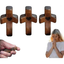 (3Pcs) Emotional Support Cross My Heart Encouragement Gift, Pocket Cross My Heart Gift, Handheld Wooden Cross To Carry In Bag - Ri