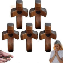(5Pcs) Emotional Support Cross My Heart Encouragement Gift, Pocket Cross My Heart Gift, Handheld Wooden Cross To Carry In Bag - Ri