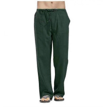 (M, Dark Green) Men Solid Sports Loose Casual Pants Jogging Straight Yoga Trousers - Ri