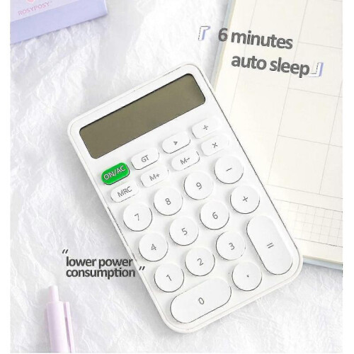 (White)Basic Cute Candy Calculator, Portable Standard Calculator 12 Digit Dual Power Handheld Desktop Calculator - Ri 1