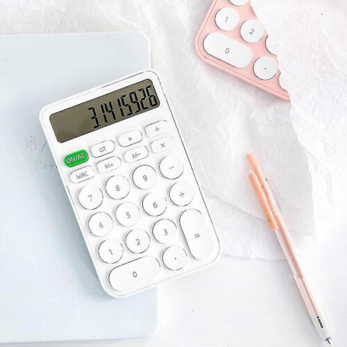 (White)Basic Cute Candy Calculator, Portable Standard Calculator 12 Digit Dual Power Handheld Desktop Calculator - Ri 2