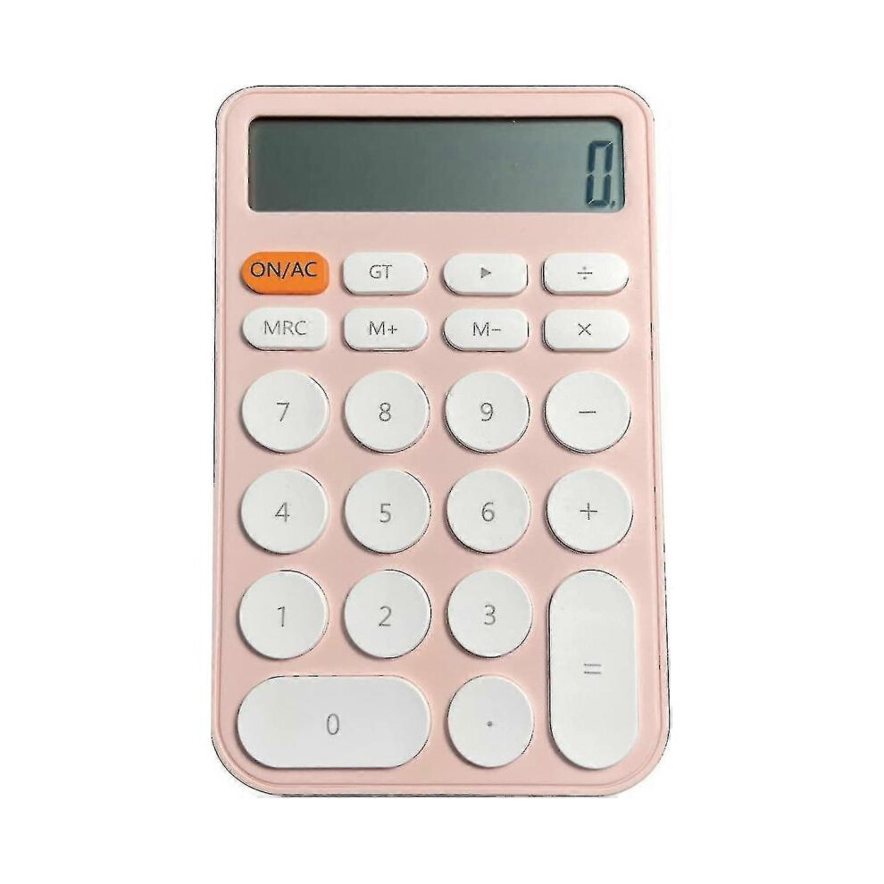 (Pink)Basic Cute Candy Calculator, Portable Standard Calculator 12 Digit Dual Power Handheld Desktop Calculator - Ri