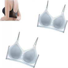 (3XL, Blue) 2pcs Ultra Thin Summer Comfort Ice Silk Bra In Plus Size, Women's Seamless Comfort Bra Ice Silk Bra Breathable Women's Bras - Ri