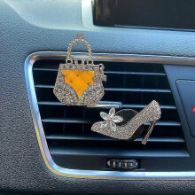 (D) 2pcs Car Air Vent Clip, Bling Crystal High Heel Shoe And Magic Bag Crystal Clips, Car Air Conditioning Decorative Car Interior - Ri