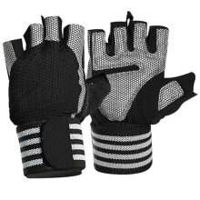 (L, White) Fitness Workout Gym Training Gloves Weight Lifting Gloves with Wrist Support
