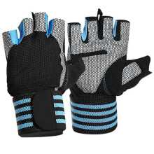 (L, Blue) Fitness Workout Gym Training Gloves Weight Lifting Gloves with Wrist Support