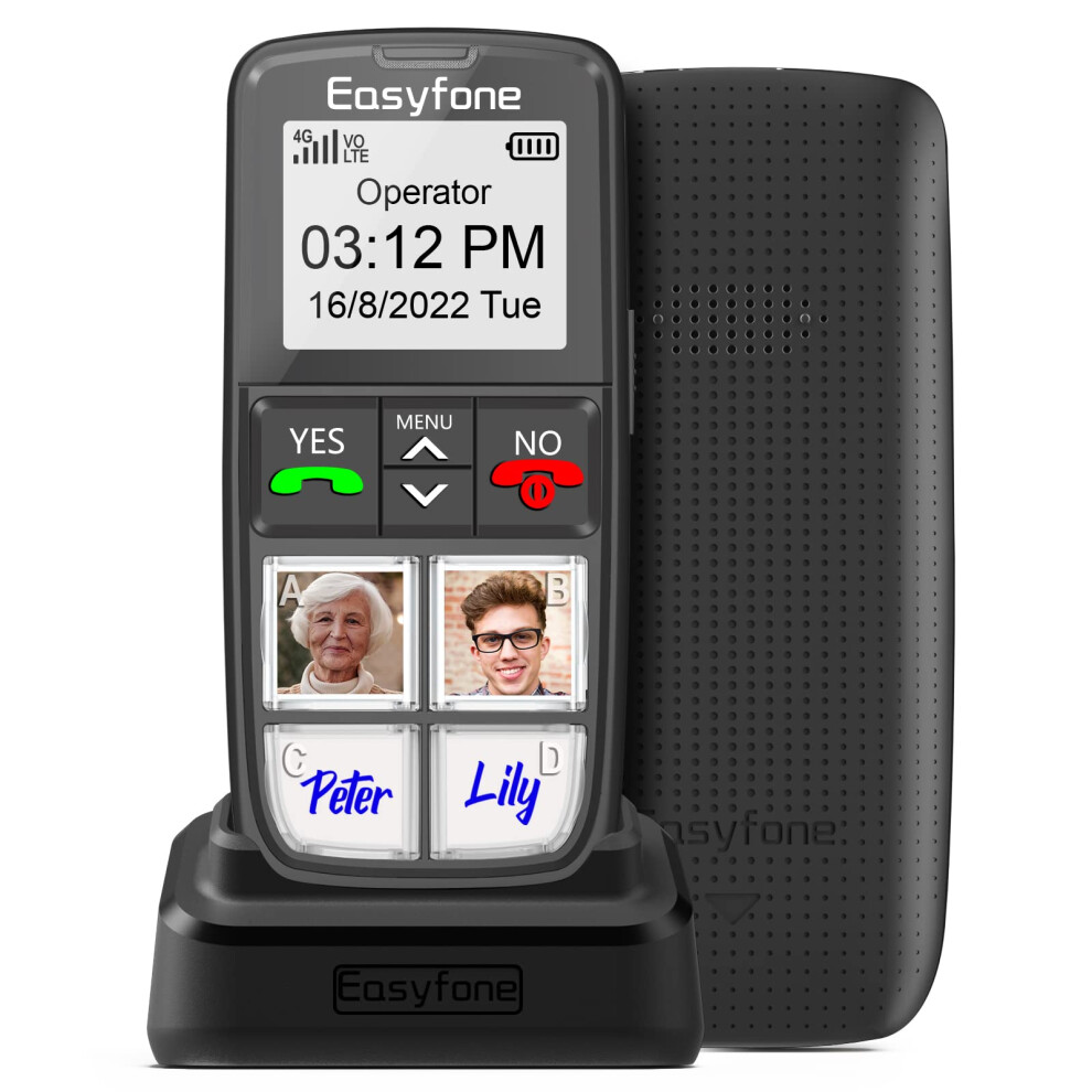 Easyfone T6 4G SIM-Free Easiest-to-Use Senior Mobile Phone | 4 Large Direct Picture Dial Buttons | SOS Button | Charging Dock (Black)-image-OPC-PHKDP9F-NEW