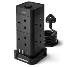 VonHaus Tower Extension Lead (3250W 13A), Surge Protection Extension Socket with 8 AC Outlets, 2 USB Ports & 2 USB-C Ports for Faster Charging, 2M Pl