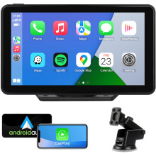 Wireless Apple CarPlay Android Auto Screen for Car, 7" HD Touch Screen Car Stereo Portable Live Navigation Car Play Mirror Link Music Video Player Si
