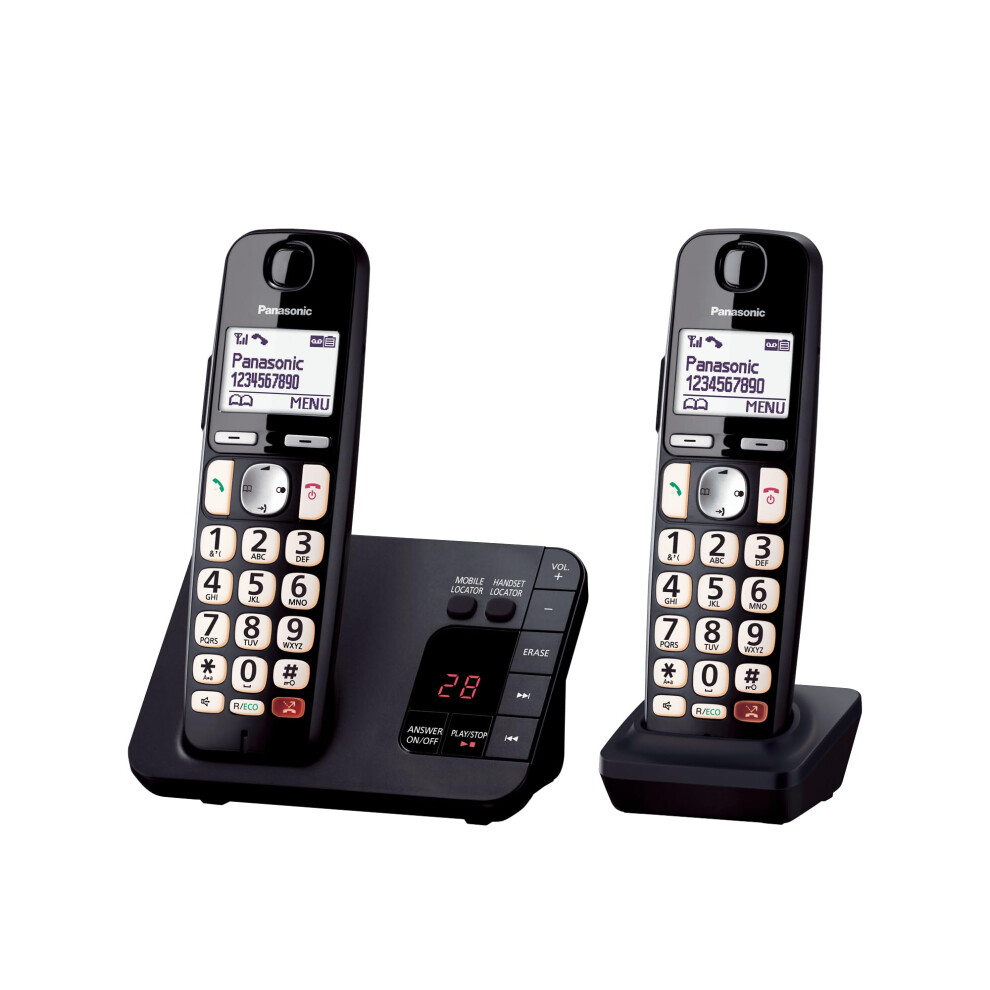 Panasonic KX-TGE822EB Digital Cordless Phone About 40 minutes Answering Machine with Nuisance Call Block and Dedicated Key, Amplified Sound Double